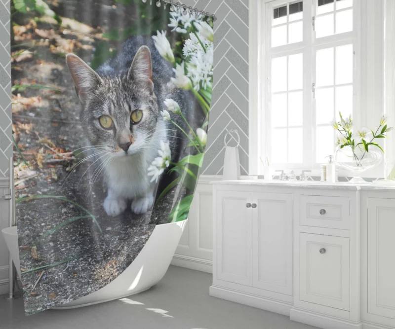 Garden Cat Serene Stare Natural Beauty Shower Curtain 1