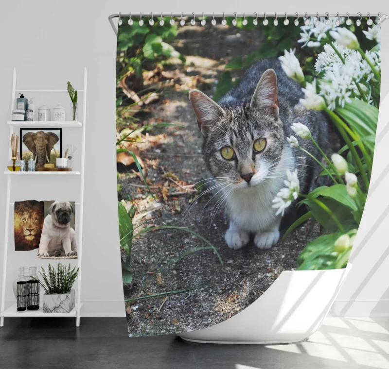 Garden Cat Serene Stare Natural Beauty Shower Curtain