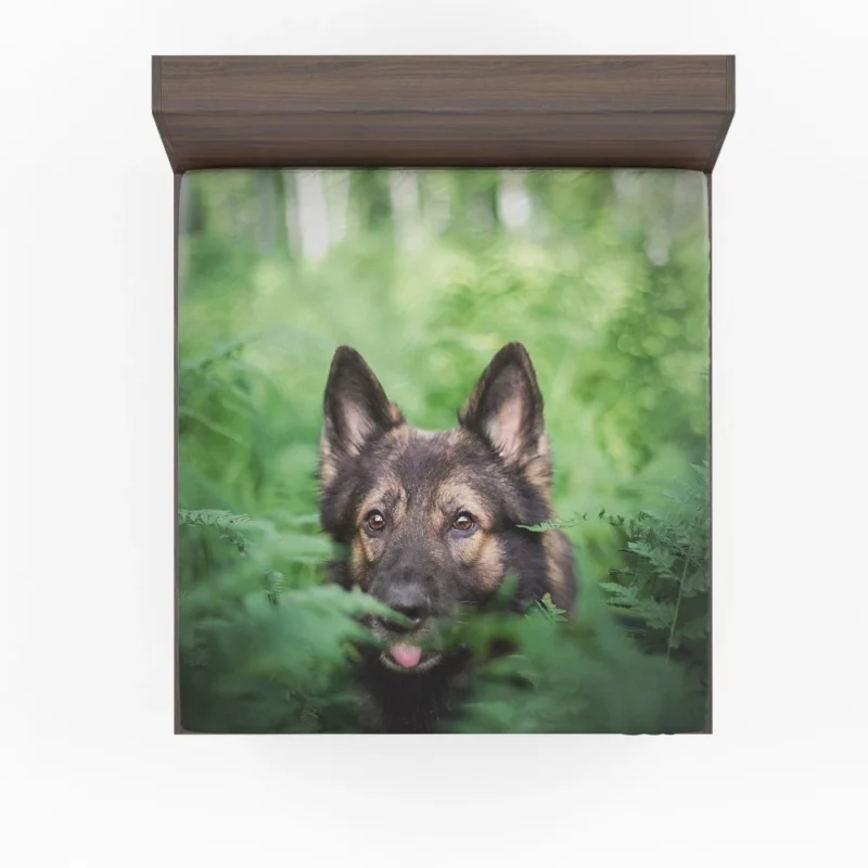 German Shepherd Amidst Ferns Canine Majesty Fitted Sheet 1