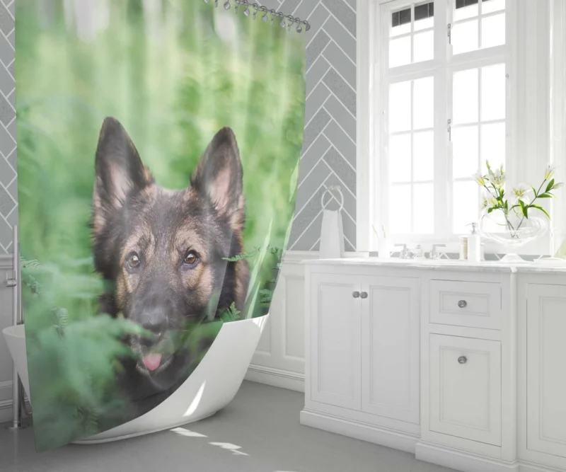 German Shepherd Amidst Ferns Canine Majesty Shower Curtain 1