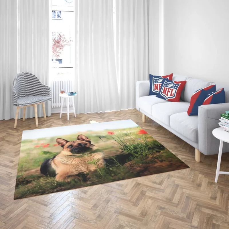 German Shepherd Amidst Poppies Summer Serenity Rug 2