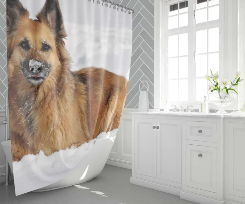 German Shepherd Winter Wonderland Shower Curtain 1