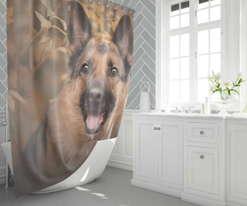 German Shepherd Woodsy Adventure Shower Curtain 1