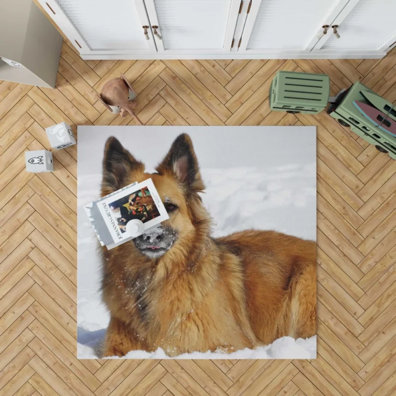 German Shepherd in Snow Winter Play Rug