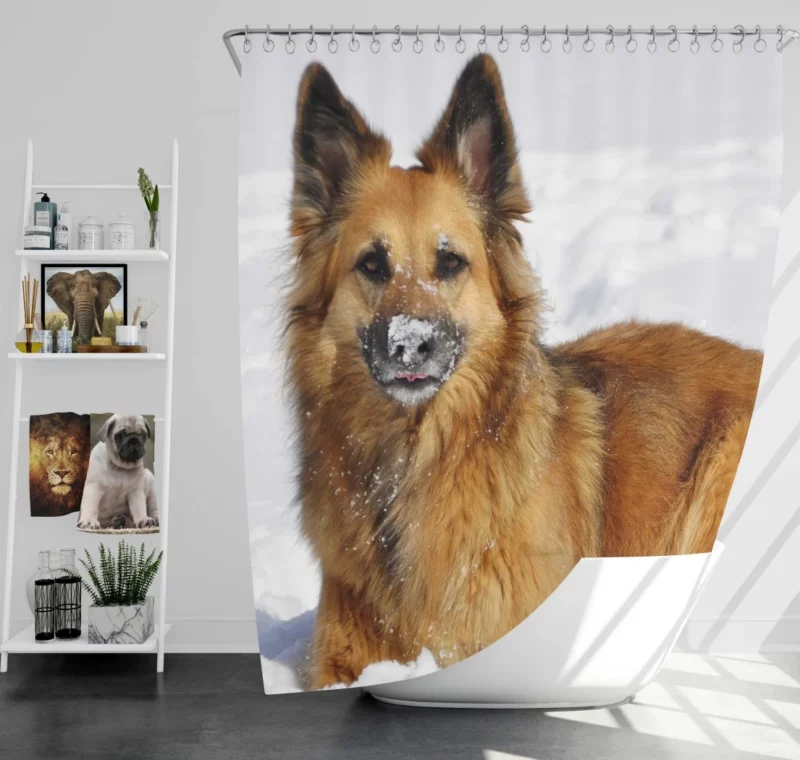 German Shepherd in Snow Winter Play Shower Curtain