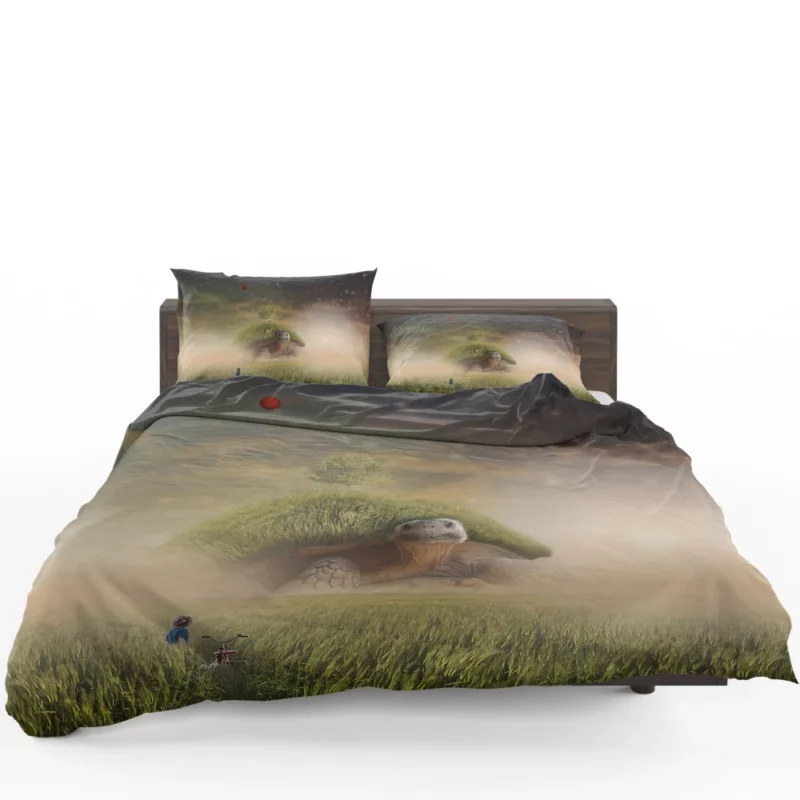 Giant Turtle in Fantasy Landscape Bedding Set