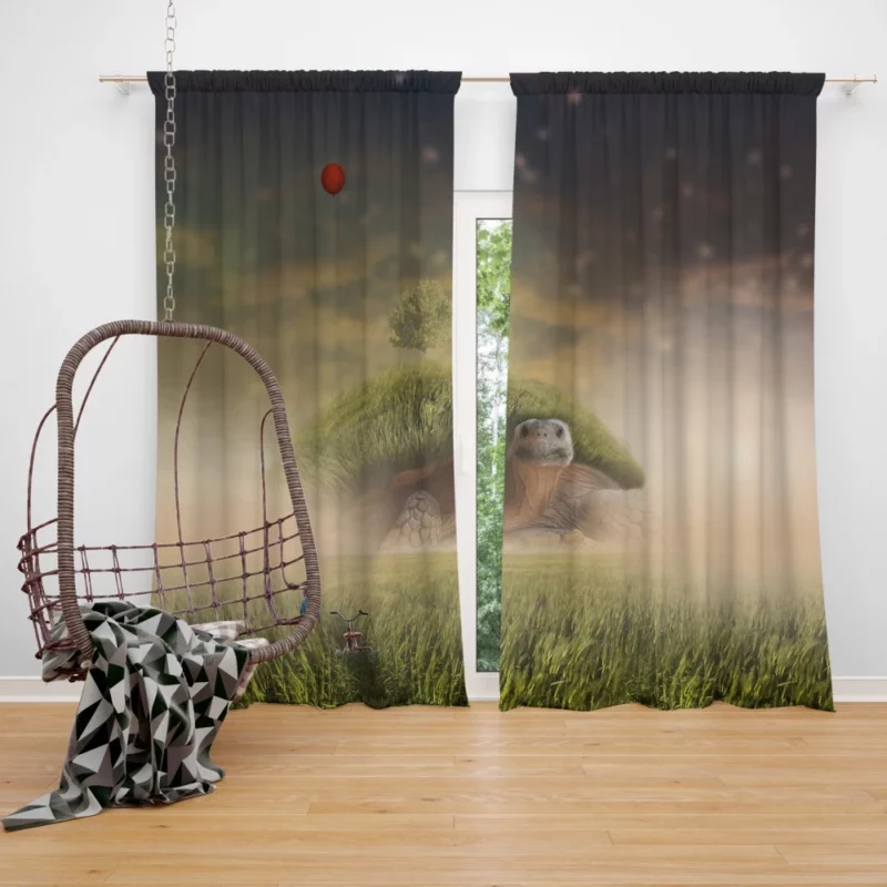 Giant Turtle in Fantasy Landscape Curtain