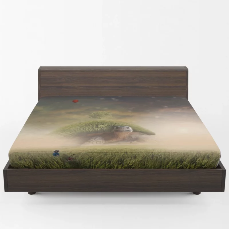 Giant Turtle in Fantasy Landscape Fitted Sheet