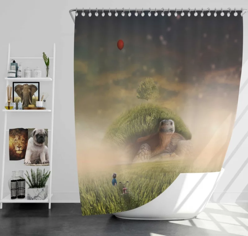 Giant Turtle in Fantasy Landscape Shower Curtain