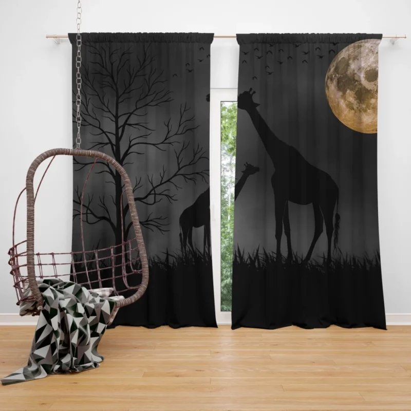 Giraffe Beneath Moon Enigmatic Glow Curtain