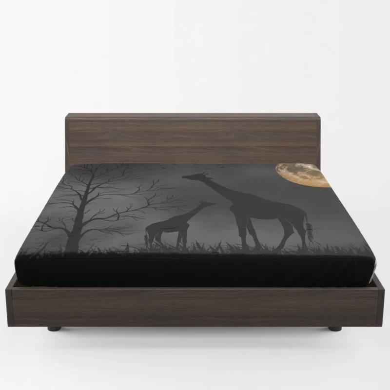 Giraffe Beneath Moon Enigmatic Glow Fitted Sheet