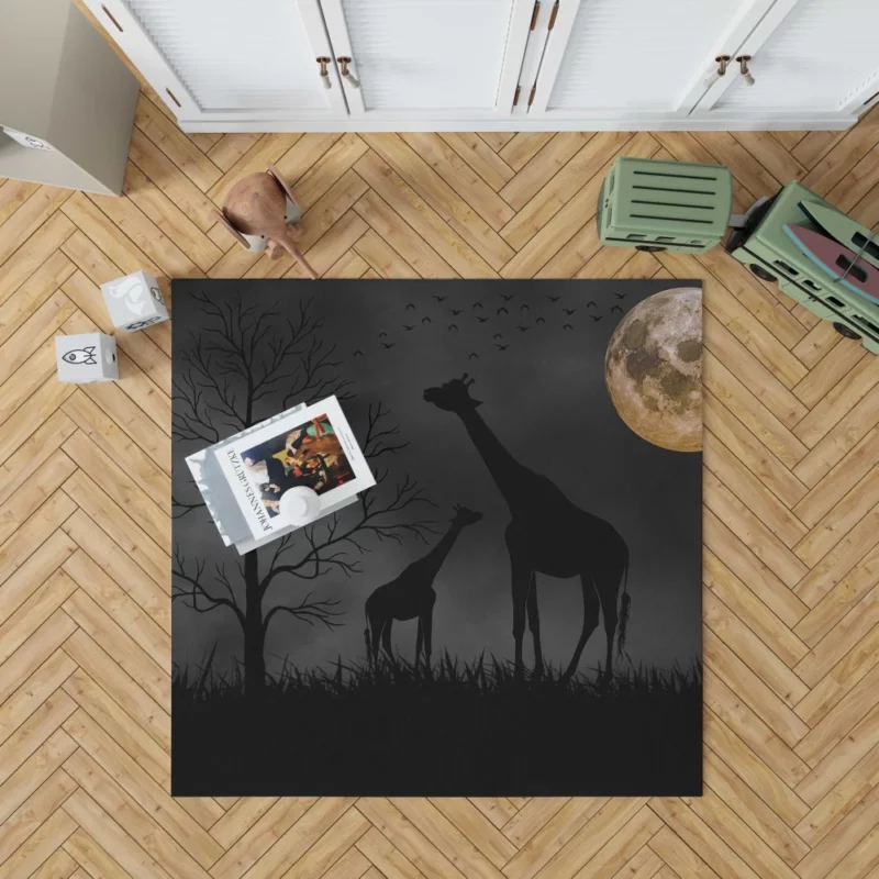 Giraffe Beneath Moon Enigmatic Glow Rug