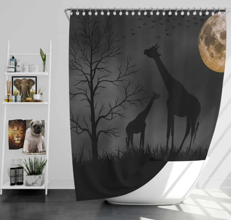 Giraffe Beneath Moon Enigmatic Glow Shower Curtain