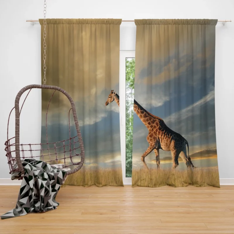 Giraffe in Clouds Towering Beauty Curtain