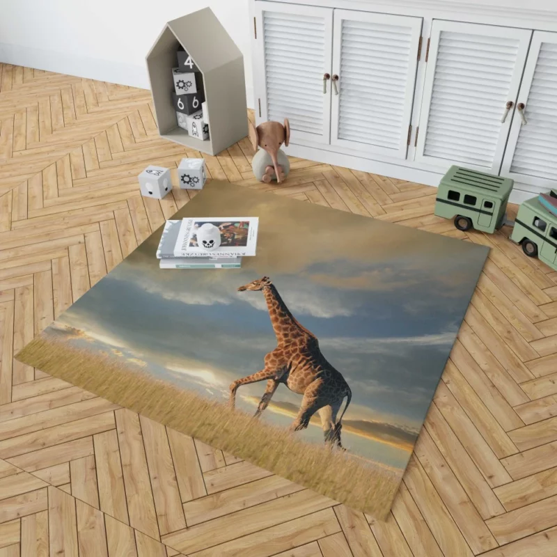 Giraffe in Clouds Towering Beauty Rug 1