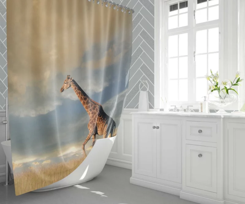 Giraffe in Clouds Towering Beauty Shower Curtain 1