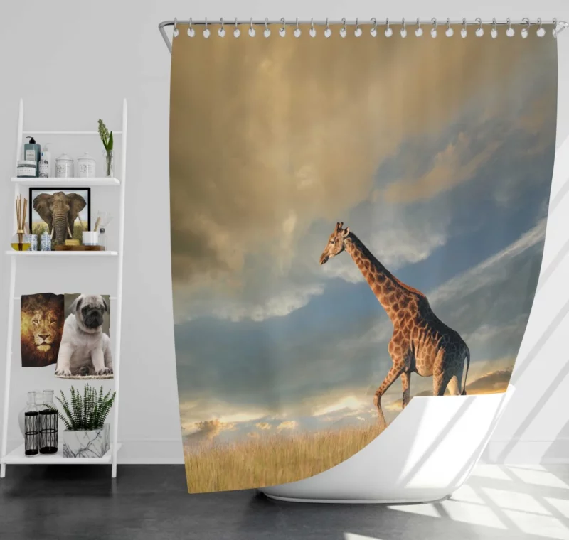 Giraffe in Clouds Towering Beauty Shower Curtain