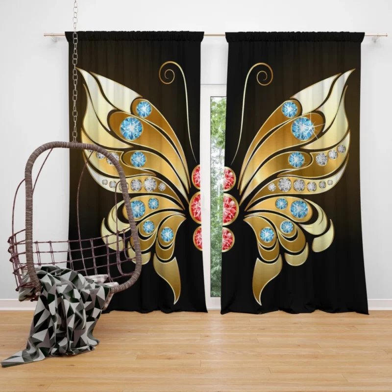 Golden Butterfly Jewel Radiance Artistic Elegance Curtain