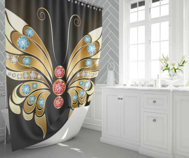 Golden Butterfly Jewel Radiance Artistic Elegance Shower Curtain 1