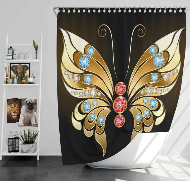 Golden Butterfly Jewel Radiance Artistic Elegance Shower Curtain