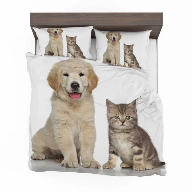 Golden Duo Puppy Kitten and Love Bedding Set 1