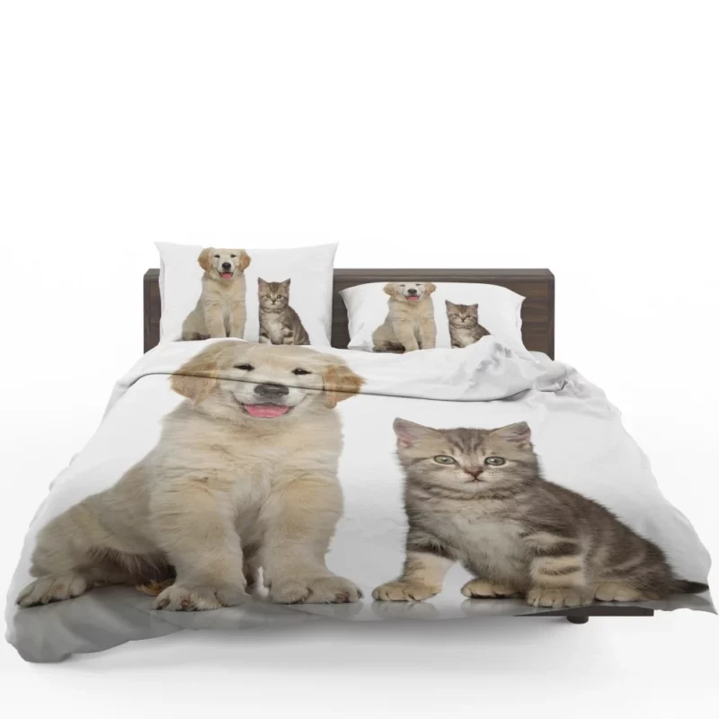 Golden Duo Puppy Kitten and Love Bedding Set