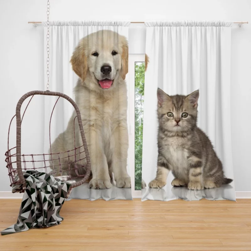 Golden Duo Puppy Kitten and Love Curtain