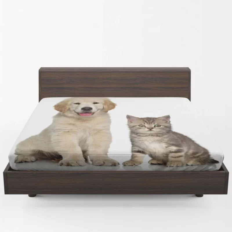 Golden Duo Puppy Kitten and Love Fitted Sheet