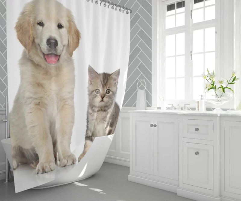 Golden Duo Puppy Kitten and Love Shower Curtain 1