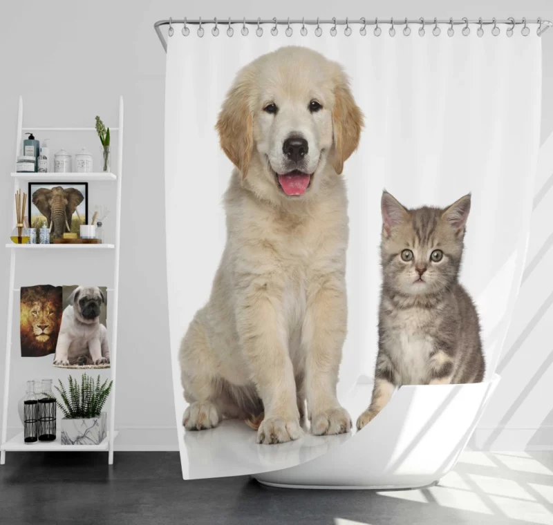 Golden Duo Puppy Kitten and Love Shower Curtain