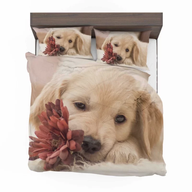 Golden Retriever Amidst Flowers Natural Beauty Bedding Set 1