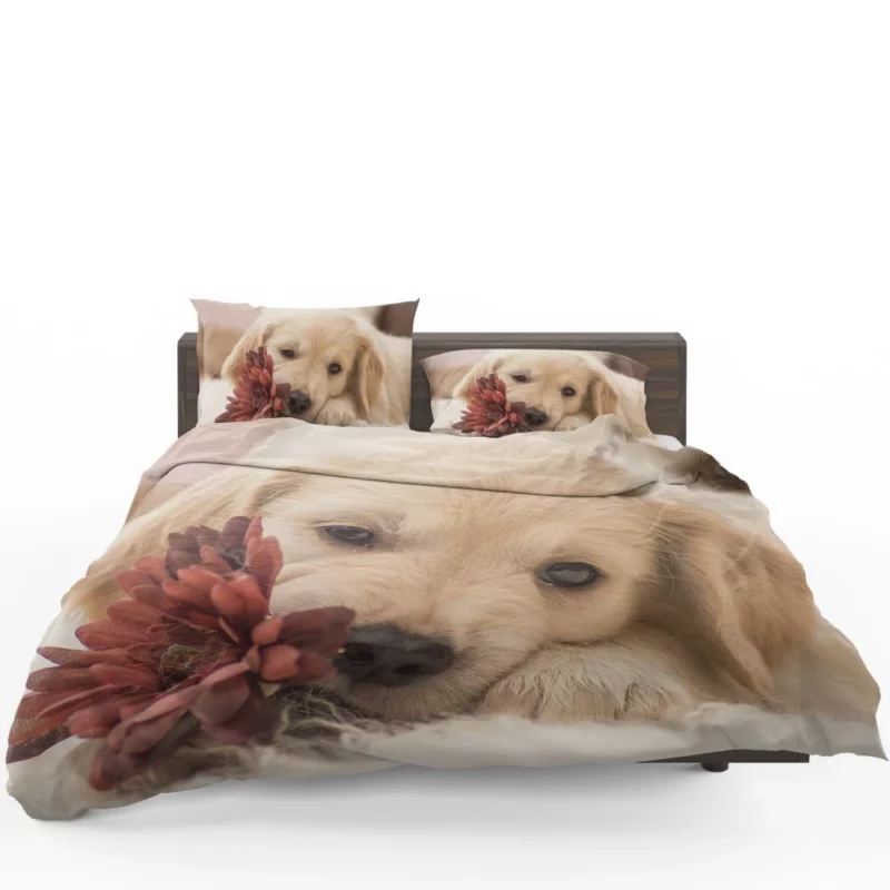 Golden Retriever Amidst Flowers Natural Beauty Bedding Set