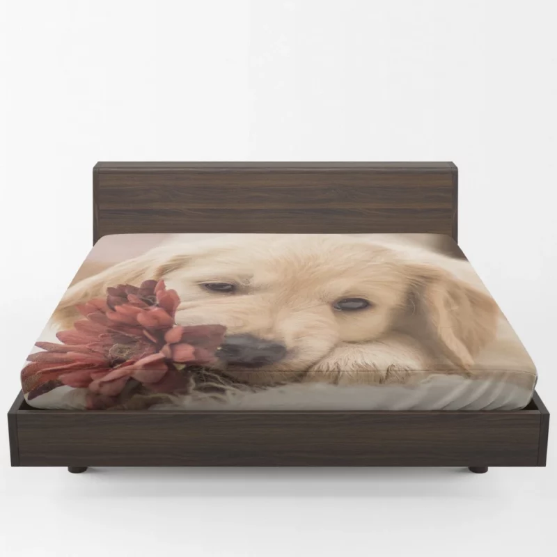 Golden Retriever Amidst Flowers Natural Beauty Fitted Sheet