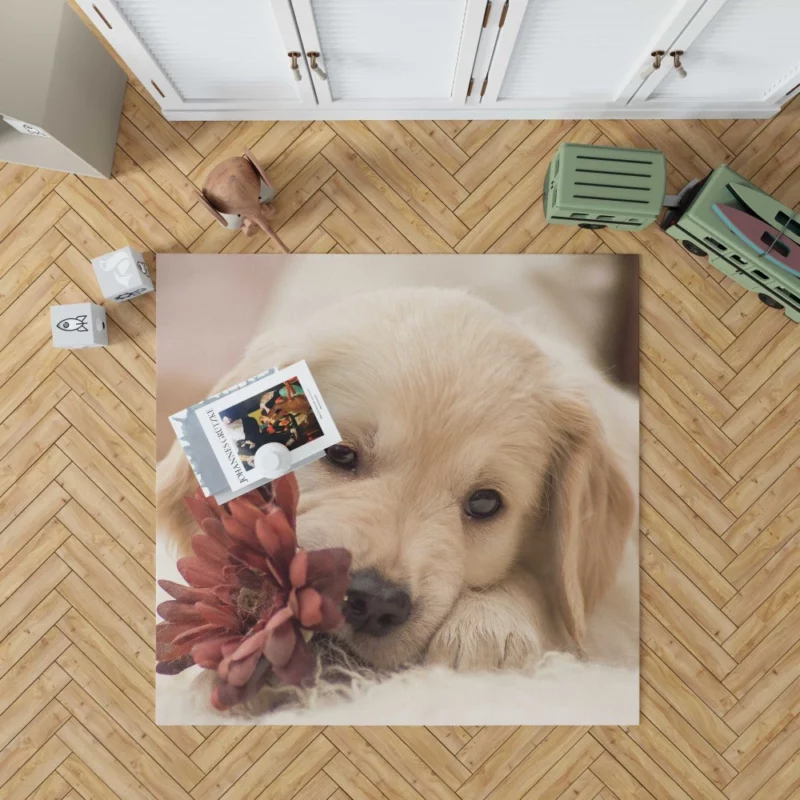 Golden Retriever Amidst Flowers Natural Beauty Rug