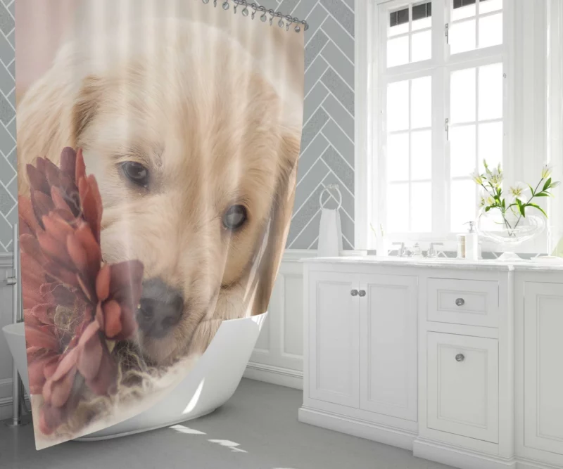 Golden Retriever Amidst Flowers Natural Beauty Shower Curtain 1