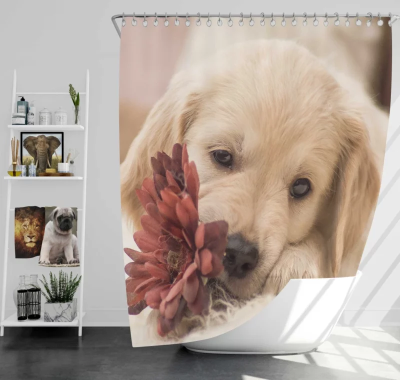 Golden Retriever Amidst Flowers Natural Beauty Shower Curtain