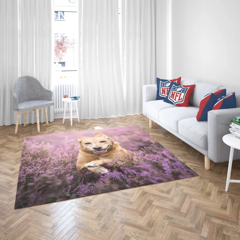 Golden Retriever Amidst Purple Bloom Rug 2