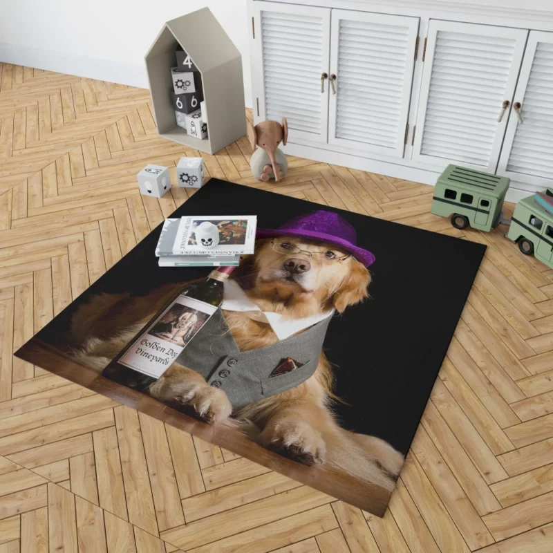 Golden Retriever Humorous Hat Moment Rug 1