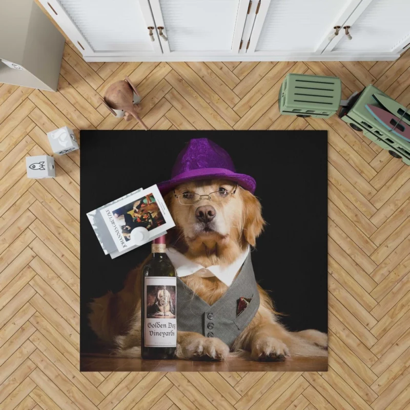 Golden Retriever Humorous Hat Moment Rug