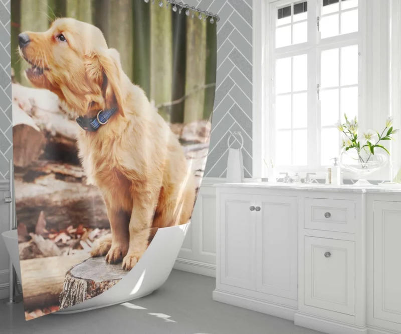 Golden Retriever Playful Barking Shower Curtain 1