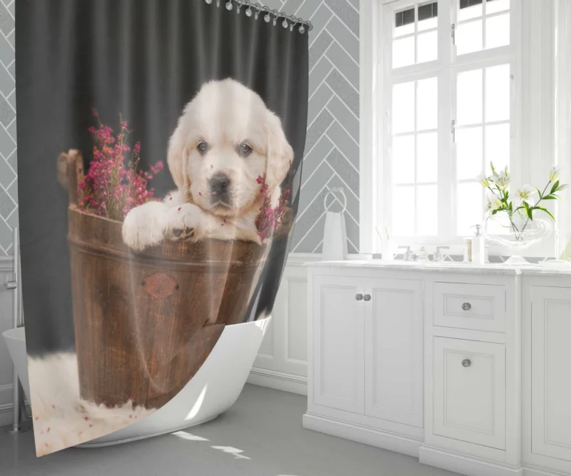 Golden Retriever Puppy Love Shower Curtain 1