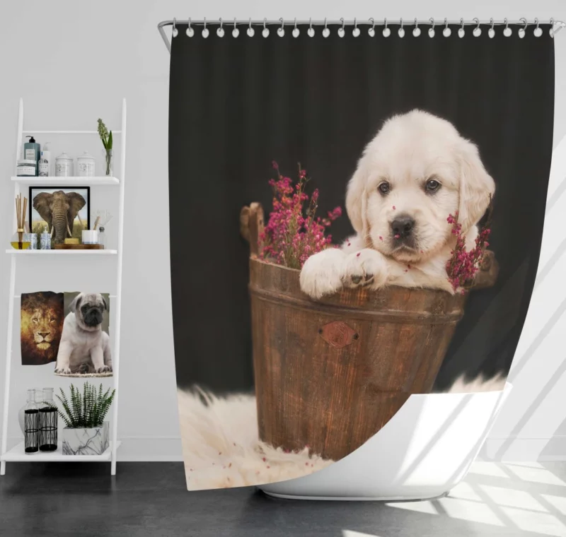 Golden Retriever Puppy Love Shower Curtain