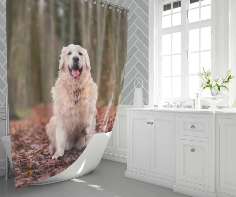 Golden Retriever in Forest Serenity Shower Curtain 1