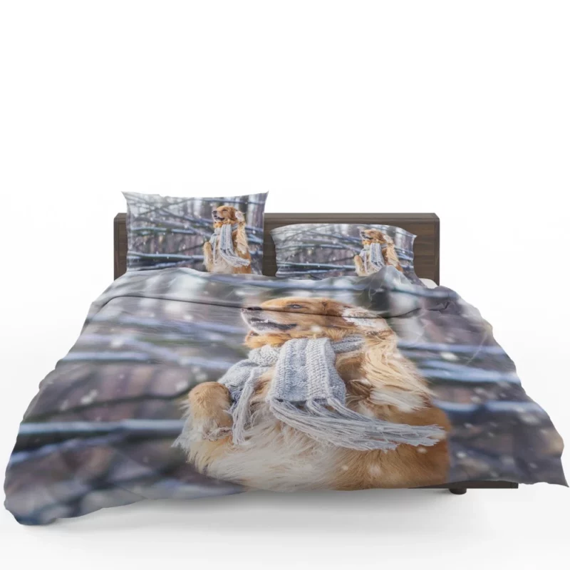 Golden Retriever in Winter Wonderland Bedding Set