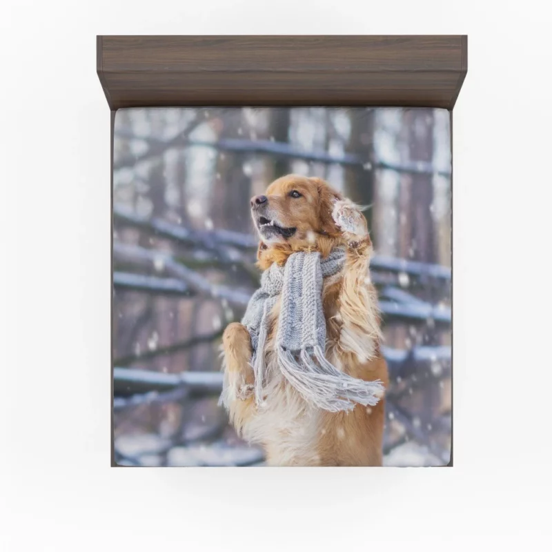 Golden Retriever in Winter Wonderland Fitted Sheet 1