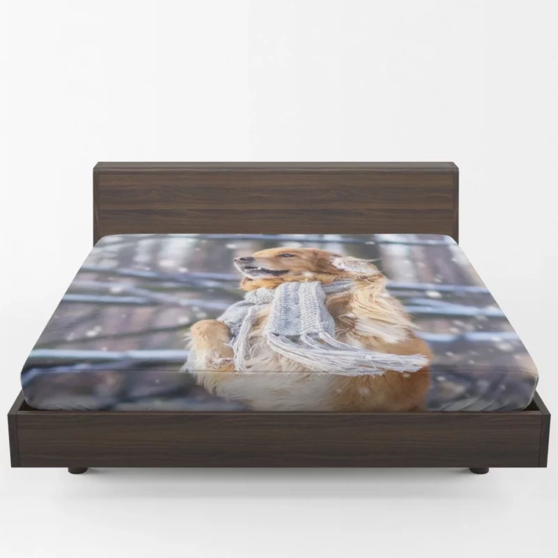 Golden Retriever in Winter Wonderland Fitted Sheet