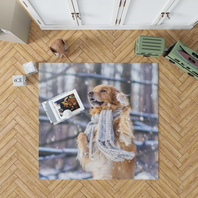 Golden Retriever in Winter Wonderland Rug