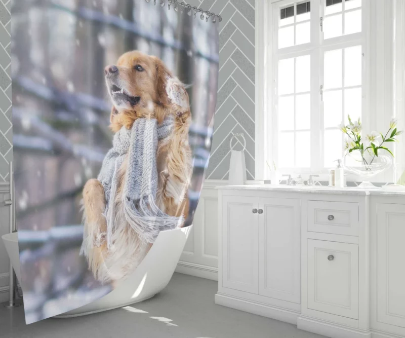 Golden Retriever in Winter Wonderland Shower Curtain 1