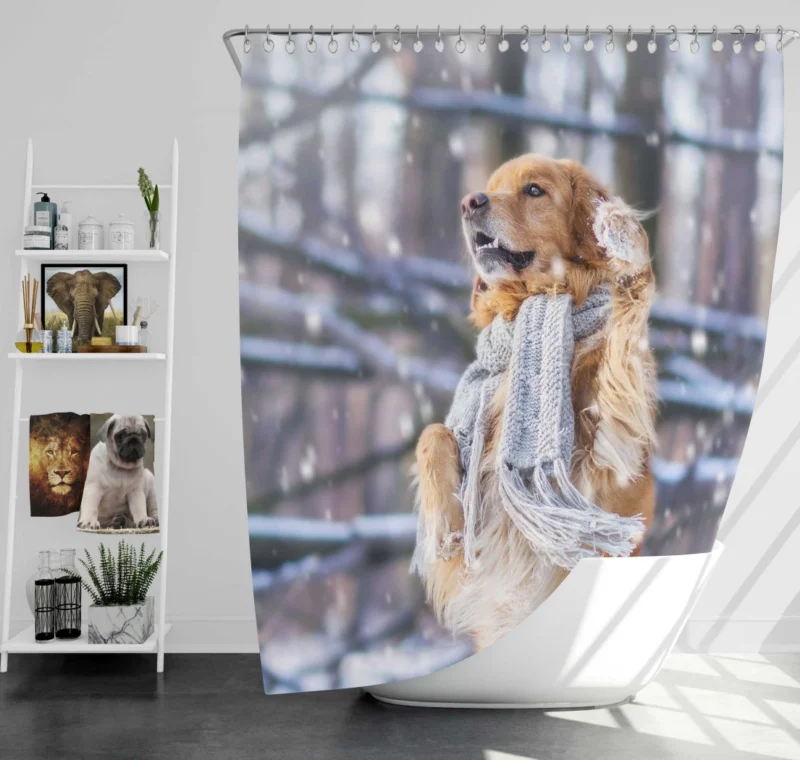 Golden Retriever in Winter Wonderland Shower Curtain