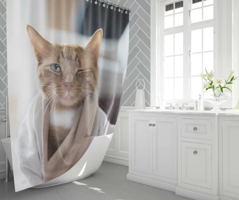 Graceful Cat Curiosity Shower Curtain 1